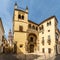 View at the Palace of Valdehermoso with bell tower church of San Juan Bautista in Ecija - Spain