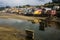 View of the palafitos houses in Castro city in Chiloe Island,detail of the colour and construction