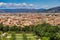 View on Palazzo Pitti from the Boboli Gardens. View of Palace of Pitty with garden and skyline of Florence, Italy. Boboli gardens