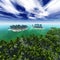 View of palm trees on the sea, tropical islands, the archipelago, beach with palm trees