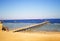 View of Palma beach with  a long pontoon