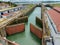 A view of the Panama Canal second locks closing behind a cruise ship as it goes through the canal