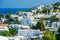 A view of Panarea island with typical white houses, Italy.