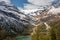 View of a panorama from the mountains around Bernina Pass