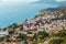 View of the panorama of the Turkish city of Kas from above. Tourist attractions of Turkey and Mediterranean Sea. Travel