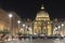 View of the Papal Basilica of St. Peter`s in the Vatican illuminated at night St. Peter`s Cathedral in Rome, Italy