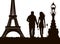 View of Paris and couple in love