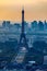View of Paris with Eiffel Tower from Montparnasse building. Eiffel tower view from Montparnasse at sunset, view of the Eiffel