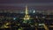 View of Paris and Eiffel Tower from Montparnasse tower timelapse at night, France