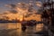 View of Paris flood as river Seine rises and approaches record level. Eiffel tower in background