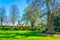 View of a park behind the yeomanry museum in Warwick, England