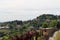 View from park in Citta Alta to hill San Vigilio panorama in Bergamo