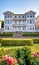 View from the park to an old Baltic house on the beach promenade Zinnowitz on the island of Usedom