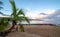 View of park and tropical beach in Haleiwa, North shore of Oahu, Hawaii