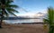 View of park and tropical beach in Haleiwa, North shore of Oahu, Hawaii