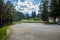 View of the parking lot at a glamping site at Lake Bloke, Nova Vas, Slovenia