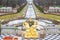View of parks and fountains of Peterhof in winter. Central Alley of Grand cascade