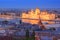 View of Parliament Building illuminated at dusk, Budapest