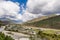 View of Paro Airport buildings and runway.