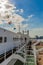 View of a part of a cruise ship with lifeboats