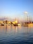 View of Pasalimani marina at sunset. Piraeus city, Greece