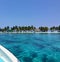 The view from a passenger travelling on a small boat to the the small tropical laughing bird caye off the coast of Belize.