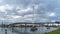 View of the Passerelle des Deux Rives Bridge over the Rhine River outside of Strasbourg