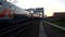 View of a passing train Russian Railways double-Decker trams in St. Petersburg . Russia.