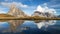 View from passo Giau, mountain lake, Dolomites mountains