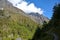 View of the path from Ghunsa to Khambachen. Trek to Kangchenjunga base camp, Nepal