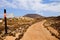 View on the path and a mountain on the island Lobos, Fuerteventura, Spain.