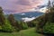 View from path to chalet under Suchy, national park Mala Fatra, Slovakia, spring sunset time