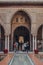 View of Patio de Maidens courtyard inside Alcazar of Seville royal palace, Spain