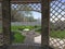 View of patio from garden gazebo, 3D render