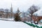 View of patrimonial houses and the neo-Gothic 1853 Chalmers-Wesley United Church seen from St. Denis Avenue