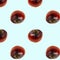 View of pattern of ripe red tomato isolated on blue background. .