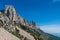 View of peaks of Sierra de Bernia mountains range, near Benidorm, Spain.