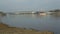 View on the pedestrian bridge over the Volkhov river in April afternoon. Veliky Novgorod, Russia