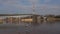 View of the pedestrian bridge and the river Volkhov. Veliky Novgorod, Russia