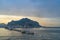 View on Pellegrino mountain from the sea at sunset. Palermo, Italy, Sicily