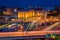 View of Penn Station and the Jones Falls Expressway at night, in Midtown Baltimore, Maryland