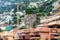 View of the perched fortified medieval village overlooking Roquebrune-Cap-Martin and the Mediterranean Sea on the French