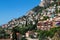 View of the perched fortified medieval village overlooking Roquebrune-Cap-Martin and the Mediterranean Sea on the French