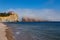 View of a PercÃ© village cliff and famous rock shrouded in low mist