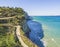 View from Peroulades view point on of white rock steep cliff volcanic bay of Cape Drastis and Peroulades area with