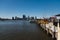 View of Perth CBD skyline from Mends Jetty across the river Swan in South Perth