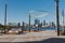 View of Perth CBD skyline from Mends Jetty across the river Swan in South Perth