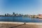 View of Perth CBD skyline from Mends Jetty across the river Swan in South Perth
