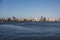 View of Perth CBD skyline from Mends Jetty across the river Swan in South Perth