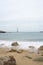 View of the Phare de Goury lighthouse on the north coast of Normandy in France
